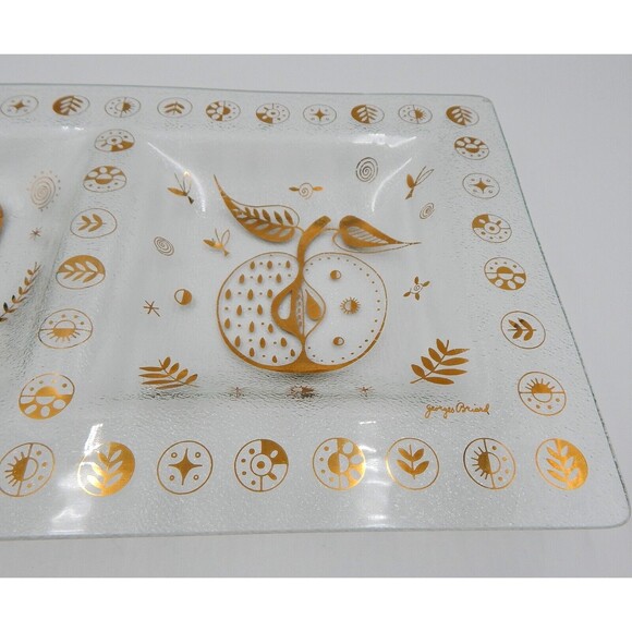 Georges Briard Gold Forbidded Fruit Divided Glass Signed Serving Relish Dish - Picture 2 of 13